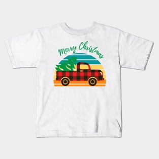 Merry Christmas Truck Tree Red Plaid T-shirt Kids T-Shirt